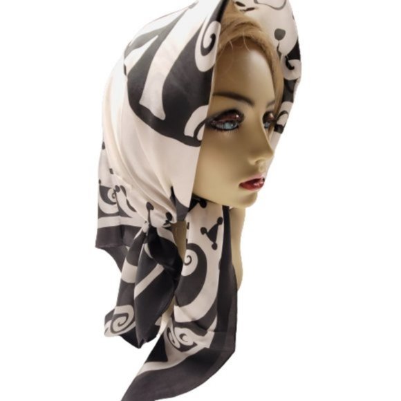 Black and White Silk Handpainted Square Scarf  - NEW - Picture 2 of 7